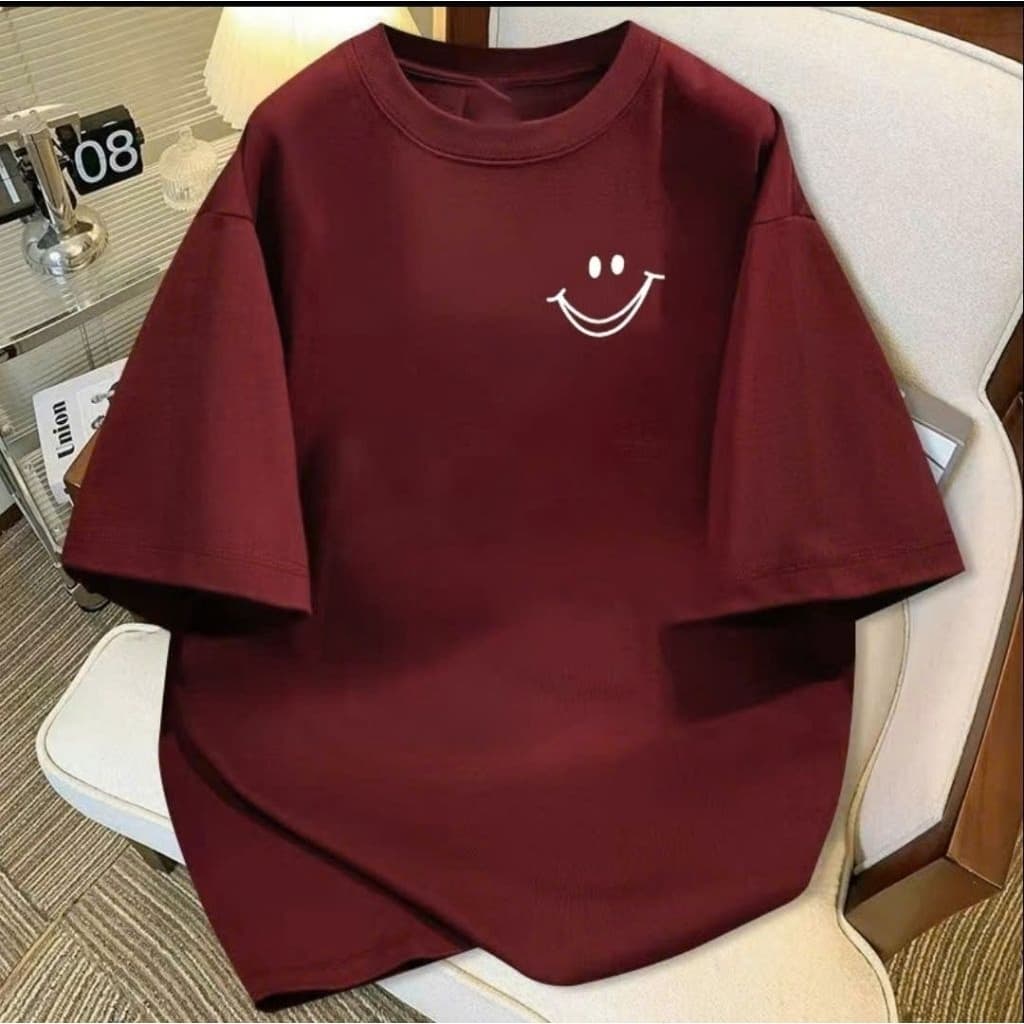 Áo Phông Form rộng tay lỡ  chất cotton su- mặt cười in ngực