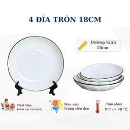 Bộ bát đĩa chén đĩa đẹp sét 21 chi tiết hoa văn hoạ tiết trắng viền đen cao cấp tặng 2M khăn lau xơ mướp và 5 đôi đũa 5