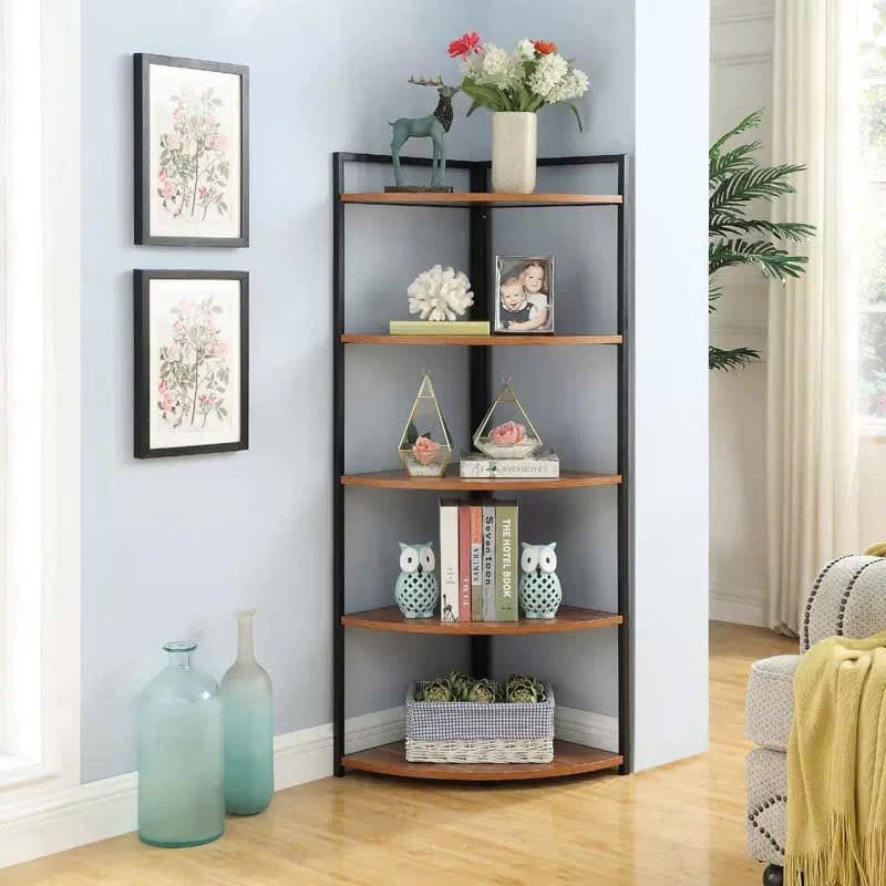 Kệ Góc Tường Sắt Gỗ 4/5/6 tầng, kệ góc phòng sơn tĩnh điện để sách, kệ trang trí tiết kiệm không gian