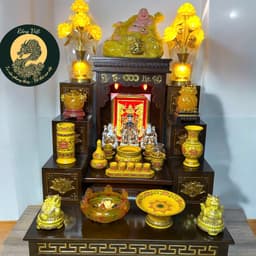 set ban tài lộc nâu 48 ,mái bằng RỒNG VIỆT,combo trọn bộ gấm vàng cao cấp 1