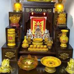 set ban tài lộc nâu 48 ,mái bằng RỒNG VIỆT,combo trọn bộ gấm vàng cao cấp 3