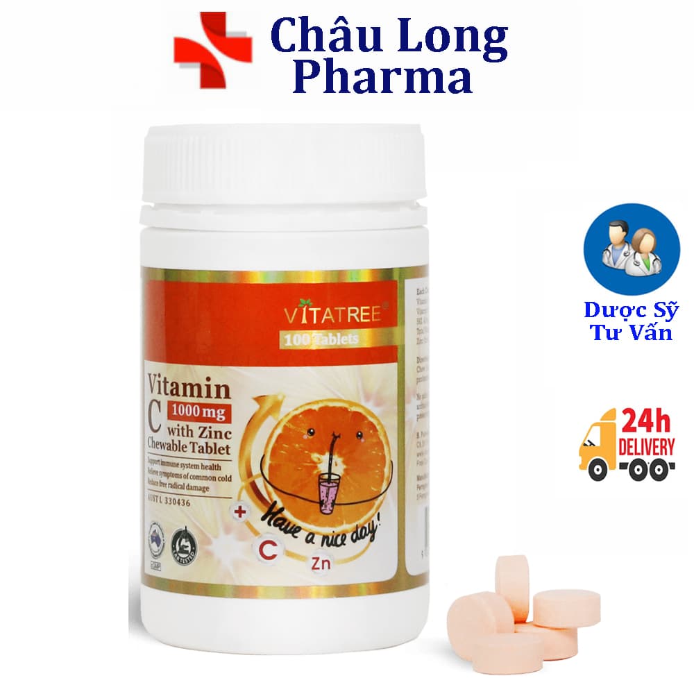 Viên Nhai Vitatree Vitamin C 1000 mg with Zinc hộp 100 viên - Tăng cường đề kháng