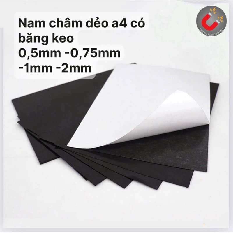 Nam châm lá.nam châm dẻo A4 có băng keo hai mặt độ dày 0,5mm - 0,75mm -1mm -1,5mm -2mm. Nam châm từ