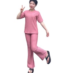 Đồ Bộ Nữ Bigsize LIMO DS68 Áo Tay Ngắn Quần Ống Loe Vải Xốp Co Giãn Set Đồ Mặc Nhà Mùa Hè Basic 4