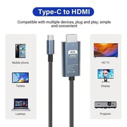 Cáp chuyển đổi Type-C sang HDMI dài 1.8m, độ phân giải 4K, thiết kế hợp kim nhôm 2