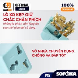 Ổ chia điện chuyển 3 chấu sang 2 chấu P15 SOPOKA chịu nhiệt chống quá tải 3