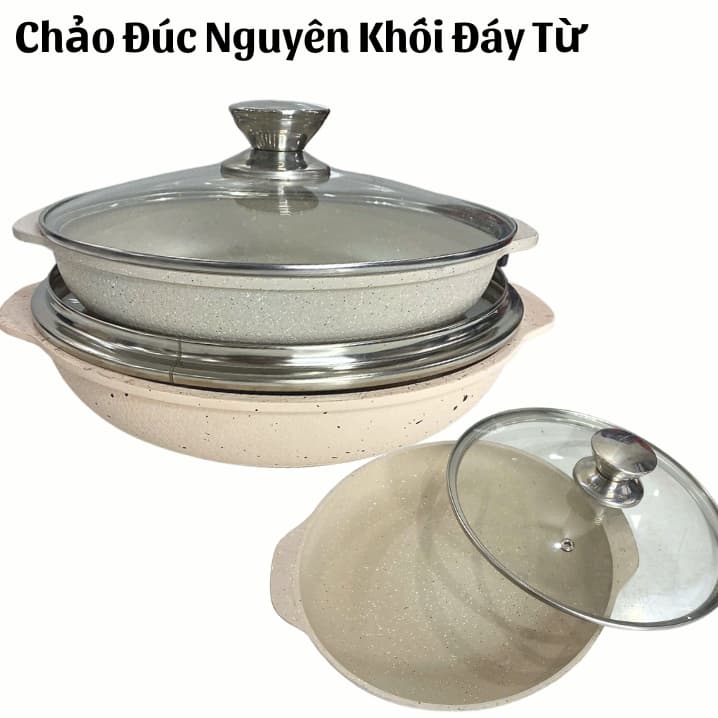 Chảo Vân Đá Chống Dính Đáy Từ-Chảo Đúc Nguyên Khối Vân Đá- size 20-22-24cm