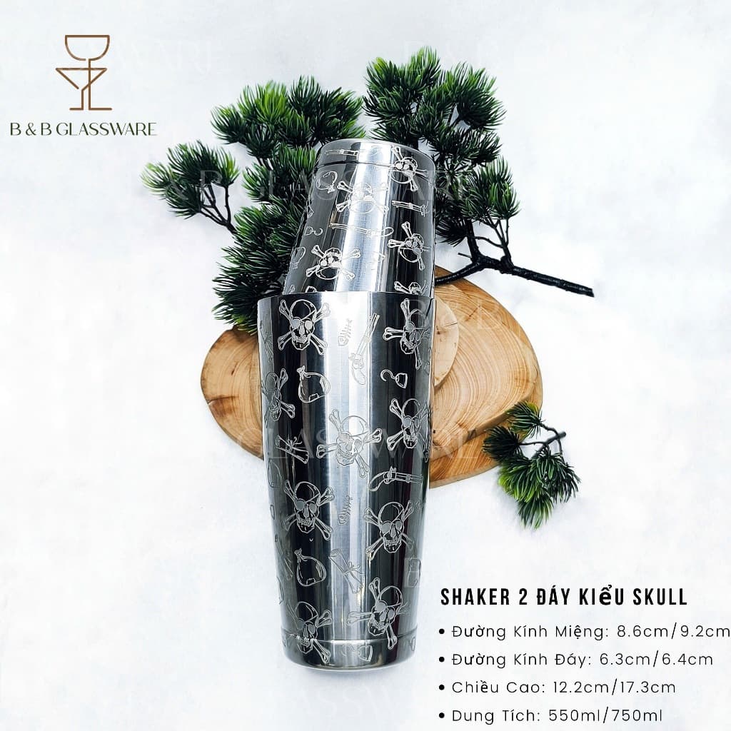 B&B Supplier Bộ Shaker 2 Đáy Kiểu Skull 550ml-750ml [Có XHD VAT]