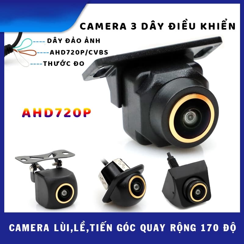 Camera lùi lề,trước 3 dây điều khiển độ phần giải AHD720P,góc nhìn 170 độ