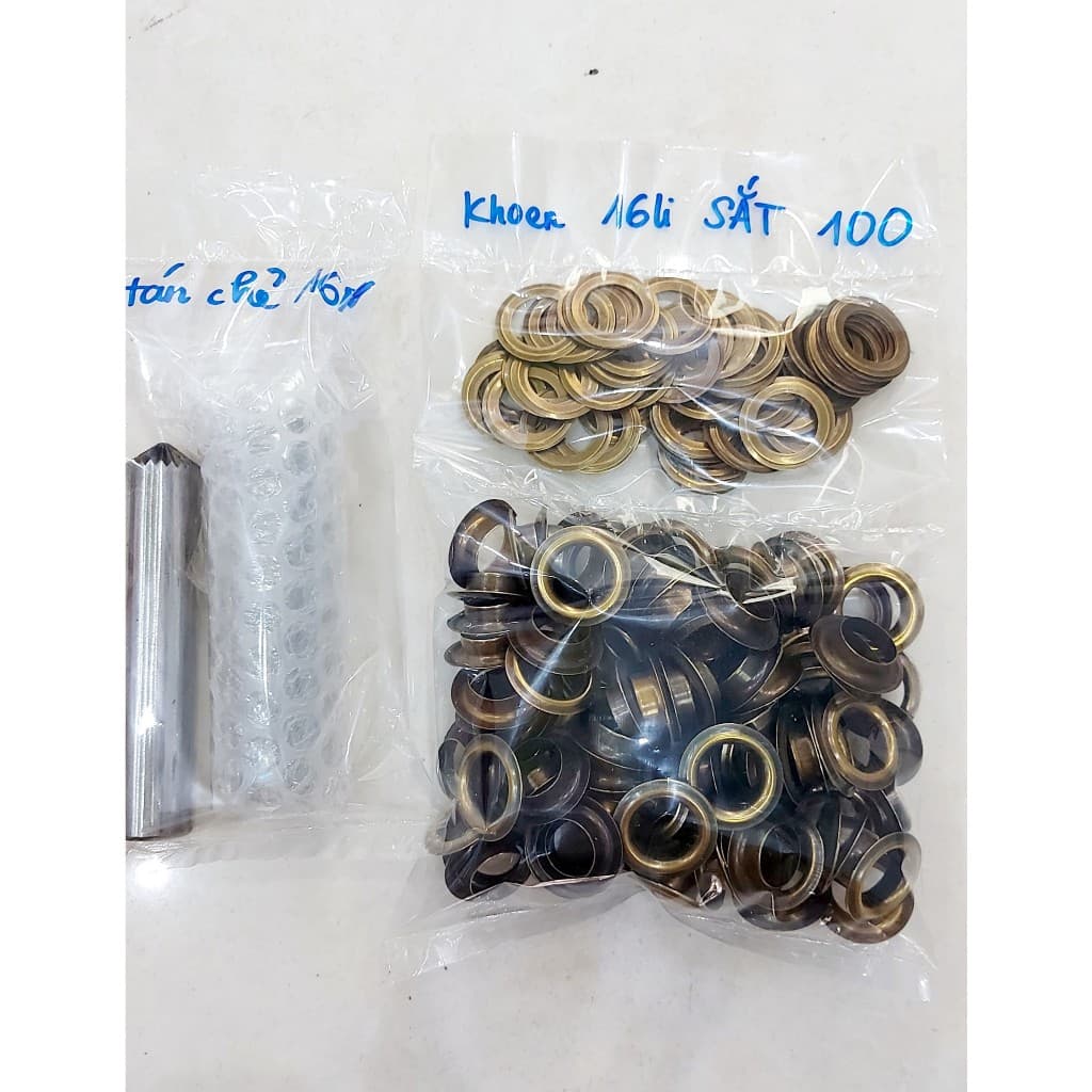 Bộ đục bông (TÁN CHẺ) đóng khoen ore (mắt cáo) +100 khoen (bằng sắt,màu ngẫu nhiên,có long đền) Đóng bạt, túi giấy
