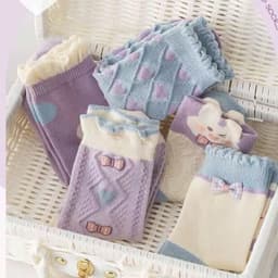 Sét 5 đôi tất thỏ tím cho bé gái 5 hình dễ thương KAB 4