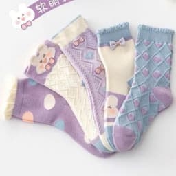 Sét 5 đôi tất thỏ tím cho bé gái 5 hình dễ thương KAB 8