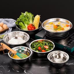 Chậu sâu chất liệu inox siêu dày đủ size 18 - 40cm. Thau inox sâu lòng có viền cầm tay tiện lợi 5