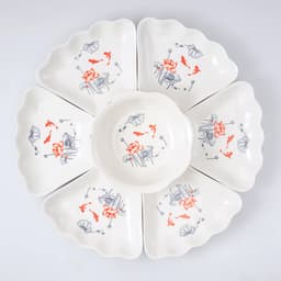 Bộ bát đĩa cúng gia tiên hoa mặt trời Sứ Minh Châu cao cấp - Họa tiết hoa sen cá chép đỏ (Hoa 57) 8