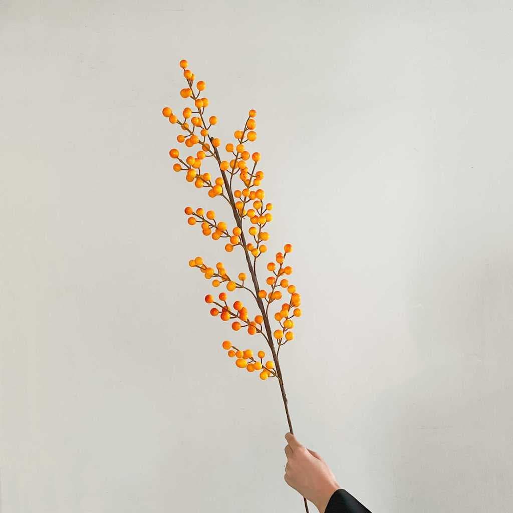 Cành đông đào 12 nhánh màu vàng, trang trí tết, trang trí noel, trang trí tiệc, cắm hoa Decor Phòng