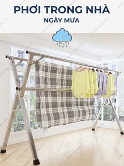 Sào Phơi Quần Áo ( NEW) giàn phơi Tặng 20 móc chống bay, Giá INOX Gấp Gọn, Treo Đồ Thông Minh Dạng Cây 12