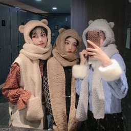 Mũ Lông Tai Gấu Trùm Đầu Kèm Khăn Và Găng Tai 3 Trong 1 Siêu Xinh Dáng Mũ Lông Cừu Dày Mịn Ấm Á 1