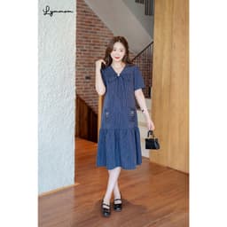 Lymmom Đầm Bầu Thiết Kế- Đầm bầu sang chảnh form đuôi cá Cổ Tàu Phối Ren Cách Điệu VB138 4