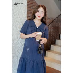 Lymmom Đầm Bầu Thiết Kế- Đầm bầu sang chảnh form đuôi cá Cổ Tàu Phối Ren Cách Điệu VB138 6