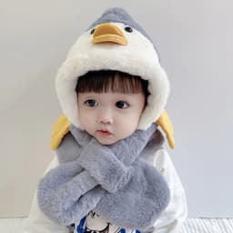 Nón len liền khăn hình vịt mùa đông cho bé 6–36 tháng , Lông cừu mềm ấm 7