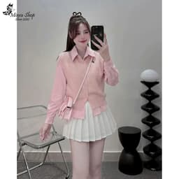 Set 2 Chi Tiết Áo Gile Phối Áo Sơ Mi Thêu Ngựa Phom Vừa Chất Len Gạo Hàng QC sẵn ship hỏa tốc 2
