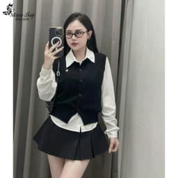 Set 2 Chi Tiết Áo Gile Phối Áo Sơ Mi Thêu Ngựa Phom Vừa Chất Len Gạo Hàng QC sẵn ship hỏa tốc 3