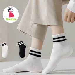 Set 5 Đôi Tất dệt kim trắng, đen Cổ Kẻ Phong Cách Hàn Quốc  { S214 } 1