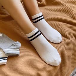 Set 5 Đôi Tất dệt kim trắng, đen Cổ Kẻ Phong Cách Hàn Quốc  { S214 } 5