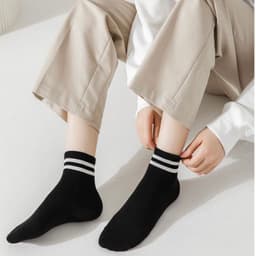Set 5 Đôi Tất dệt kim trắng, đen Cổ Kẻ Phong Cách Hàn Quốc  { S214 } 7