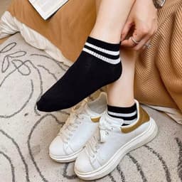 Set 5 Đôi Tất dệt kim trắng, đen Cổ Kẻ Phong Cách Hàn Quốc  { S214 } 2