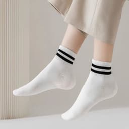 Set 5 Đôi Tất dệt kim trắng, đen Cổ Kẻ Phong Cách Hàn Quốc  { S214 } 6