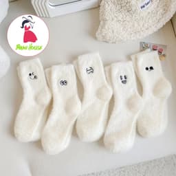 Set 5 Đôi Tất Vớ Cotton Lót Lông Cừu Giữ Nhiệt Cao Cổ Siêu Ấm Cho Nữ tt57 { u307 } 1