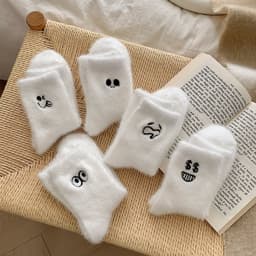 Set 5 Đôi Tất Vớ Cotton Lót Lông Cừu Giữ Nhiệt Cao Cổ Siêu Ấm Cho Nữ tt57 { u307 } 3
