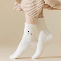 Set 5 Đôi Tất Vớ Cotton Lót Lông Cừu Giữ Nhiệt Cao Cổ Siêu Ấm Cho Nữ tt57 { u307 } 6