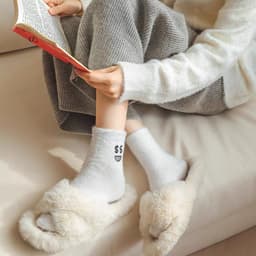 Set 5 Đôi Tất Vớ Cotton Lót Lông Cừu Giữ Nhiệt Cao Cổ Siêu Ấm Cho Nữ tt57 { u307 } 7