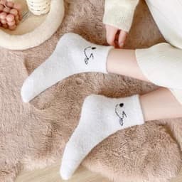Set 5 Đôi Tất Vớ Cotton Lót Lông Cừu Giữ Nhiệt Cao Cổ Siêu Ấm Cho Nữ tt57 { u307 } 9