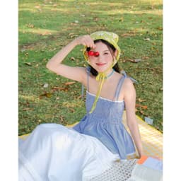 Sét váy nữ áo 2 dây mocking phối chân váy dài xòe trắng lụa mềm mịn có lót xinh xắn đi chơi đi biển 3