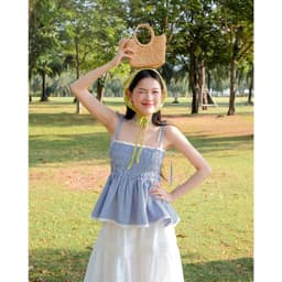 Sét váy nữ áo 2 dây mocking phối chân váy dài xòe trắng lụa mềm mịn có lót xinh xắn đi chơi đi biển 6