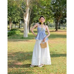Sét váy nữ áo 2 dây mocking phối chân váy dài xòe trắng lụa mềm mịn có lót xinh xắn đi chơi đi biển 7
