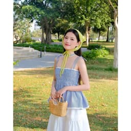 Sét váy nữ áo 2 dây mocking phối chân váy dài xòe trắng lụa mềm mịn có lót xinh xắn đi chơi đi biển 8