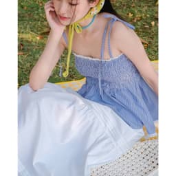 Sét váy nữ áo 2 dây mocking phối chân váy dài xòe trắng lụa mềm mịn có lót xinh xắn đi chơi đi biển 9