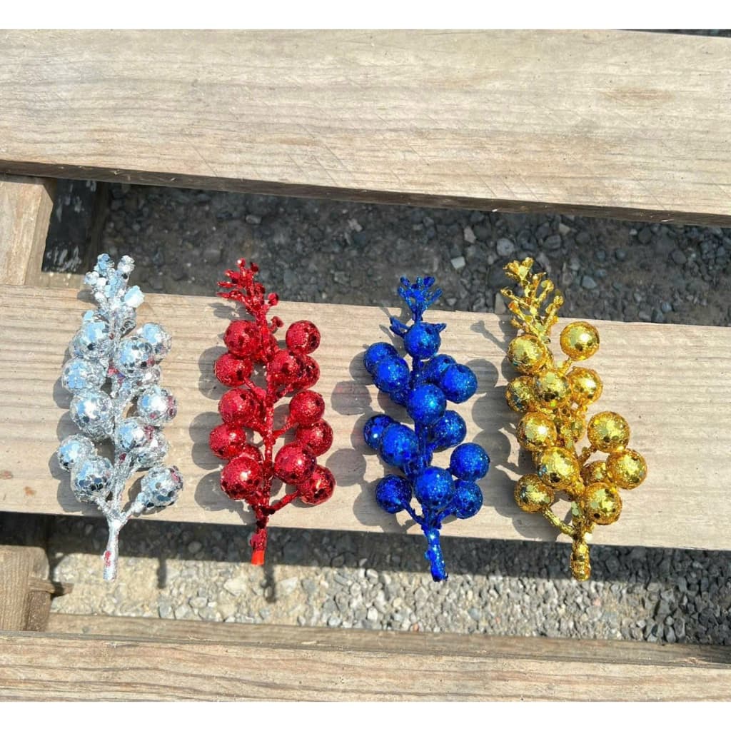 5 Cành sung nhũ trang trí oản tài lộc , trang trí noel giỏ quà tết, trang trí noel