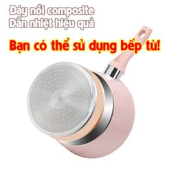 Bộ Nồi Chảo Chống Dính Cao Cấp 16cm Vân Đá Hoa Cương Hồng Đáy Từ Dùng Mọi Loại Bếp 6