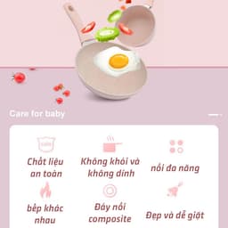 Bộ Nồi Chảo Chống Dính Cao Cấp 16cm Vân Đá Hoa Cương Hồng Đáy Từ Dùng Mọi Loại Bếp 5