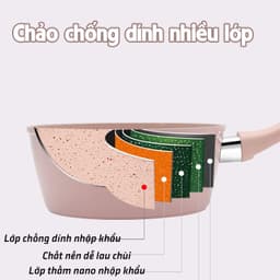 Bộ Nồi Chảo Chống Dính Cao Cấp 16cm Vân Đá Hoa Cương Hồng Đáy Từ Dùng Mọi Loại Bếp 3