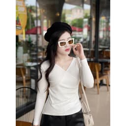 Áo thun nữ Dài tay Evalover cổ tim nhún eo  chất cotton Nhật co giãn 4 chiều Evalover 4