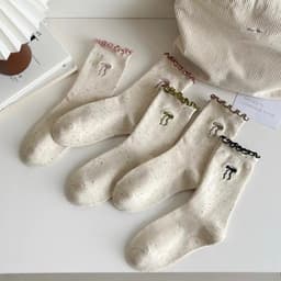 Sét 5 Đôi Tất Cổ Cao, Vớ Vải Cotton Họa Tiết NƠ Chấm Bi ,Cổ Bo Chun Siêu Co Giãn tt58 { u404 } 3