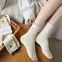 Sét 5 Đôi Tất Cổ Cao, Vớ Vải Cotton Họa Tiết NƠ Chấm Bi ,Cổ Bo Chun Siêu Co Giãn tt58 { u404 } 5
