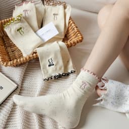 Sét 5 Đôi Tất Cổ Cao, Vớ Vải Cotton Họa Tiết NƠ Chấm Bi ,Cổ Bo Chun Siêu Co Giãn tt58 { u404 } 4