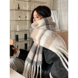 Khăn quàng cổ len mềm mại, kẻ caro xám nhạt, ấm áp, phong cách Vintage Hàn Quốc BNT01 5